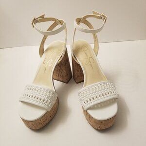 Jessica Simpson White Cork Heel Platform Sandal size 6  NWOT